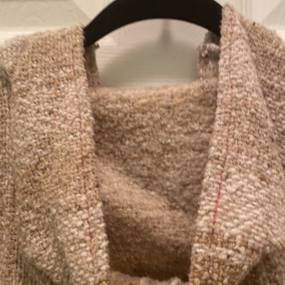 Authentic Mexican Baja pancho hoodie, size S, color is white and cream. - Picture 3 of 5